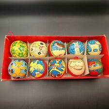 Sue Henry Design Vintage Wooden Christmas Tree Ornaments,Hand Painted  Box Of 10