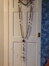 Antique old Vintage carved Jesus wooden holy Rosary Beads wood cross huge large 