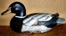Hand-Carved Wooden Mallard Duck Decoy – Glass Eyes Folk Art Hunting
