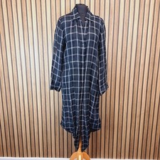 OSKA Linen Dress Size 1 Black Check UK 10-12 Long Sleeve Midi Oversize Shirt