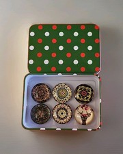 6 Pcs. Handmade Glass Magnet Decorative  For Ref Memo Board Green Metal Gift Box