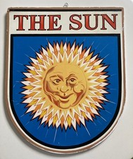 Vintage Hand Painted Large Wooden Pub Sign “the Sun” Home Bar Man Cave