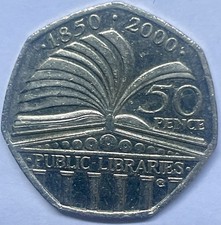 Public Libraries Fifty Pence Coin 1850-2000 50p to 2000 Rare Circulated Piece