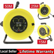 HEAVY DUTY 4 WAY 15M~50M CABLE EXTENSION REEL LEAD GANG MAINS SOCKET ELECTRICAL 