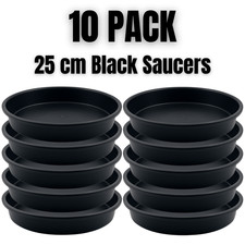 Plant Pot Saucers 10 Pack 25 cm Black – Heavy Duty Plastic Drip Trays Indoor