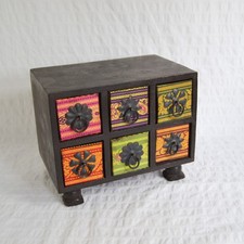 Wooden Miniature Drawers, Fabric Covered Tea Apothecary Drawers Jewellery Box