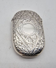 NICE CONDITION OVAL  ANTIQUE STERLING SILVER VESTA CASE BIRMINGHAM 1883