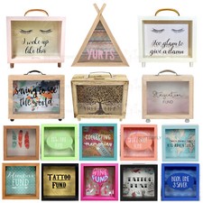 Wooden money box with glass - money,