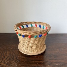 Lovely colourful beaded vintage wicker rattan indoor  plant pot retro wicker