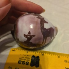 Vintage Carved Cowrie Shell With Deer & Stag 