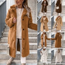 Womens Teddy Bear Fleece Trench Coat Winter Warm Fluffy Jacket Outwear Overcoat