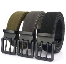 casual denim pants double needle buckle belt canvas men's waist belt, youth
