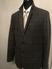 Mens TAYLOR & WRIGHT Tweed Grey Herringbone Check Wool Blend Blazer Jacket 44R
