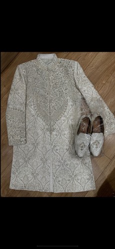 Mens ivory embroidered - ivory, bridal