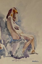 VINTAGE FEMALE NUDE WATERCOLOUR PAINTING CONTEMPORARY LIFE STUDY FIGURE CORNWALL