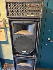 PA system rig - 2x Samson RS15 + Carlsbro 300 + cables. concert event  RRP £1000