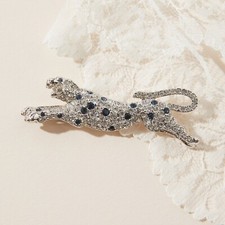 Kenneth Jay Lane (KJL) Silvertone and Crystal Panther/Cheetah Brooch.