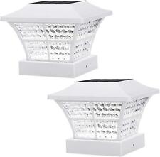 2 x Solar Powered White Led Outdoor Garden Post Deck Cap Square Fence Lights