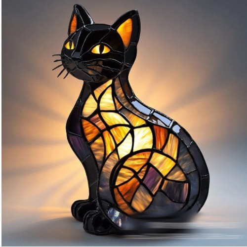 Cat lamp stained glass - lamp,stained,