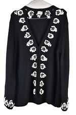 Viyella Womans MErino Wool Pattern Cardigan Hook Loop Size L Black knitteed