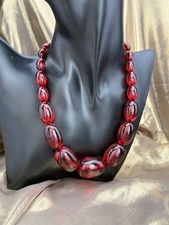 Vintage Antique Art Deco Cherry Amber Red Bakelite Big Bead Necklace Tested 59g