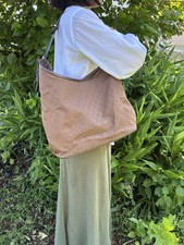 GUCCI GG Canvas Shoulder Tote Bag Wood Leather Brown Hobo RARE Vintage Designer