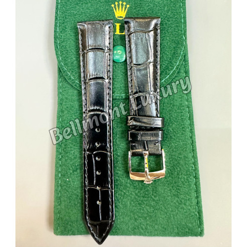 Rolex black leather watch - black,