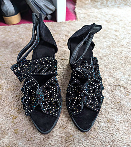 Black suede studded slingback - black,