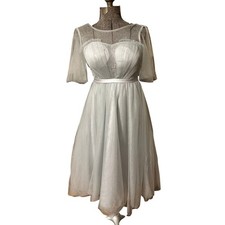Vintage Inspired Light Gray Tulle Dress Corset Back Tea Length Bridal Prom M