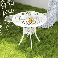 Cast Aluminium Round Bistro Table Parasol Hole Scroll Cut Out Patio Table White