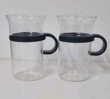 2 X Vintage Bodum Bistro Glass Coffee Cups Mug Black Plastic Handles