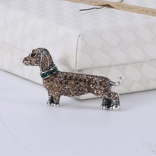 Beautiful Crystal Sausage Dog Dachshund Brooch Shawl Pin Jewellery Puppy Gift