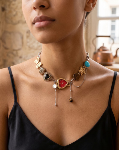 Vintage gold red heart shaped - gold,