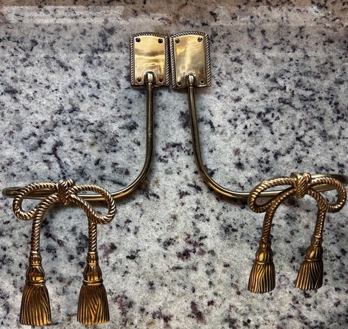 Vintage brass curtain tiebacks - vintage,