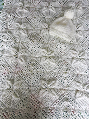 White hand knitted floral - knitted,