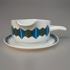 Vintage RARE 1960s geometric Midwinter Citrus Sauce Gravy Boat with underplate