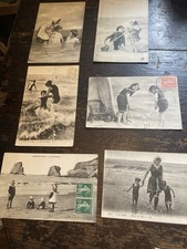 6 x Antique French Sepia Postcards Depicting Children on the Beach Early 1900’s