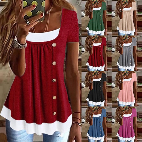 Womens button loose tunic tops - button,