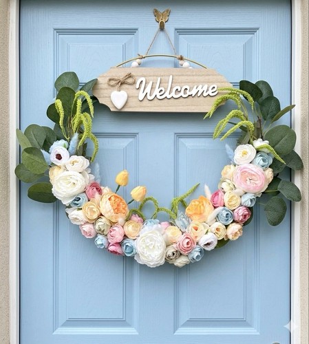 Pastel floral welcome wreath - pastel,