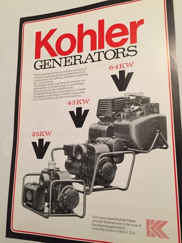 Kohler engine generators - engine, 1970s