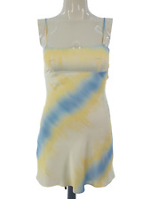 Zara Slip Dress Satin Blue Yellow Tie Dye Strappy Fitted Shirred Back Party UK 4