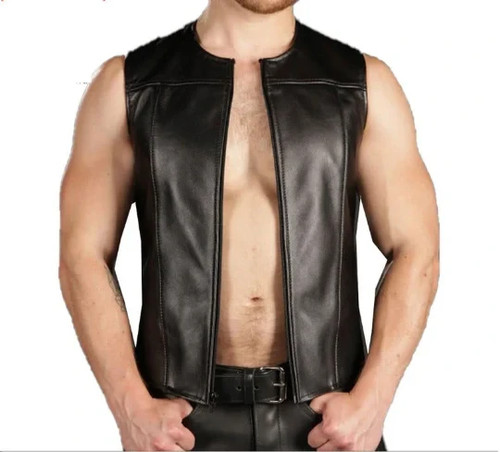 Men black leather zipper - men's,