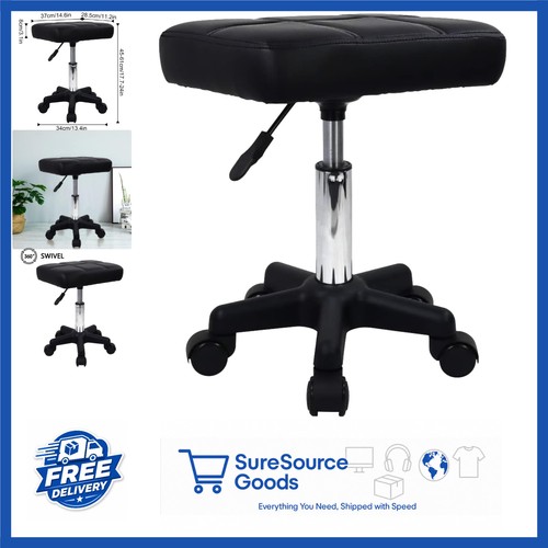 Black rectangle rolling stool - black,