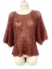 ZARA Dusky Pink Open Crochet Knit Retro Boho Style Women's Jumper Top UK 14 16 L