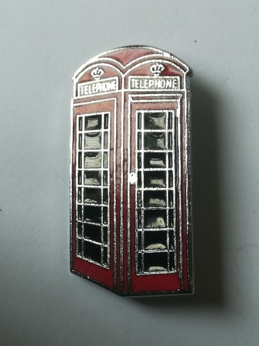 Old red telephone box badge - box, badge.