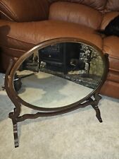 Vintage Oak/Mahogany Oval Swivel Dresser Tabletop Mirror