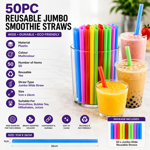 50x plastic smoothie straws - plastic,