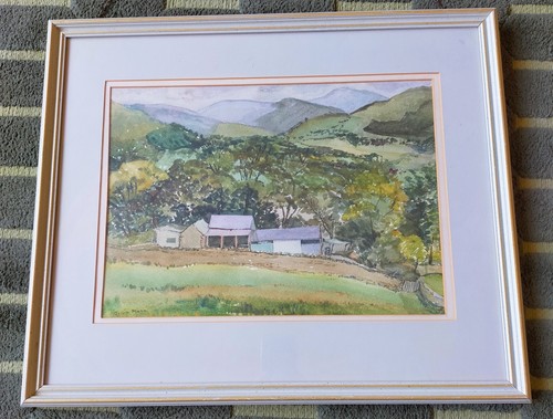 Signed watercolour rural farm - rural,