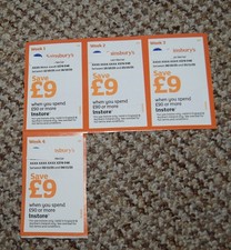 Sainsburys 4 Weeks Money Off Vouchers Coupons Worth £36 (4 X £9 off £90)