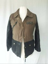 Matalan Girls Black Khaki Pockets Zipped PU Leather Biker Jacket Age 10-11 Years